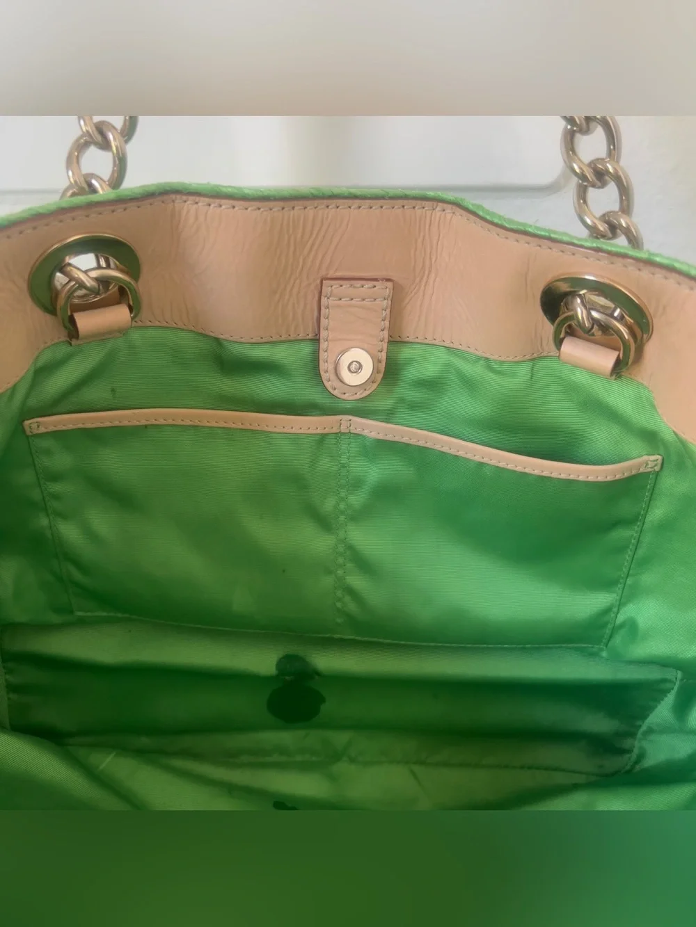 Kate Spade Chelsea Market Mini Coal Straw and Leather Chain Handle Tote Bag